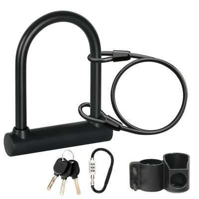 SYJYM Heavy-Duty Anti-Theft Bicycle Lock Set with 16 mm Shackle, 1.8 m Security Cable, Keys and Holder, Black Steel Cable for Bicycles and Motorcycles