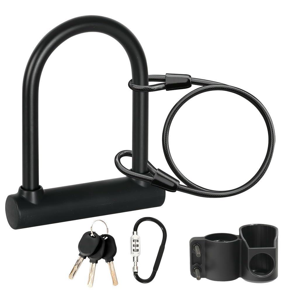 SYJYM Heavy-Duty Anti-Theft Bicycle Lock Set with 16 mm Shackle, 1.8 m Security Cable, Keys and Holder, Black Steel Cable for Bicycles and Motorcycles