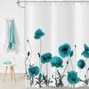 Hnmdmyi Floral Shower Curtain 65 x 71 in, Turquoise Poppy Vintage Botanical Design view 2