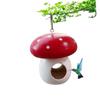BESPORTBLE Red Mushroom-Shaped Resin Bird Feeder, Hanging Outdoor Birdhouse for Garden and Window view 4