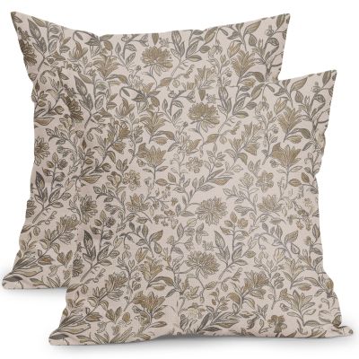 Ancordivo Vintage Floral Pillow Covers, 18 x 18 in, 2-Pack, Antique Light Brown and Gray