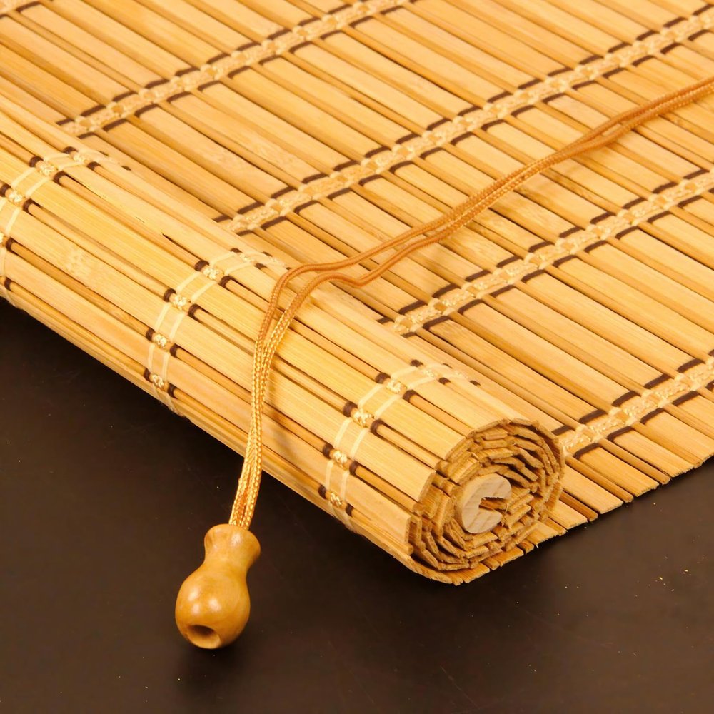 Adjustable Carbonized Bamboo Roller Blind with Side Pull for Windows and Doors