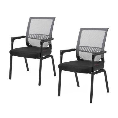 Office Chair Without Casters, Computer Chair, Armchair, Reading Chair, Work Chair with Lumbar Support, Suitable for Home Waiting Areas, Reception Areas and Meeting Rooms (2 Pieces) (Gr...