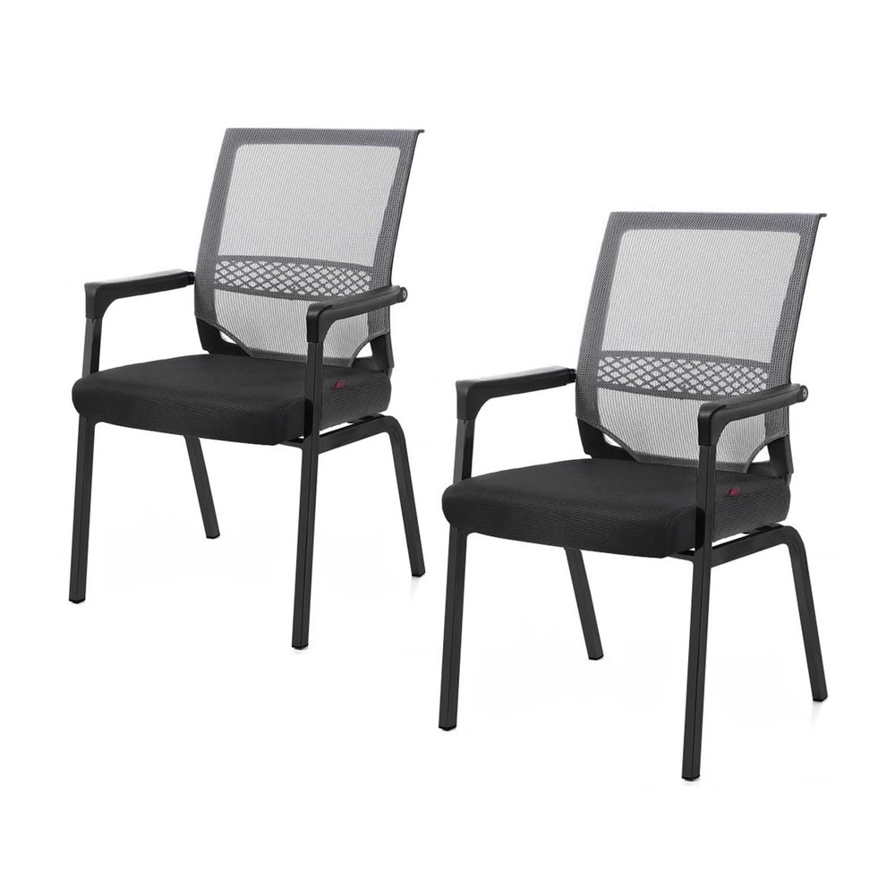 Office Chair Without Casters, Computer Chair, Armchair, Reading Chair, Work Chair with Lumbar Support, Suitable for Home Waiting Areas, Reception Areas and Meeting Rooms (2 Pieces) (Gr...