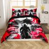 Homewish Samurai Duvet Cover Set, Japanese Ukiyo-e Cherry Blossom Design, 220 x 240 cm view 3