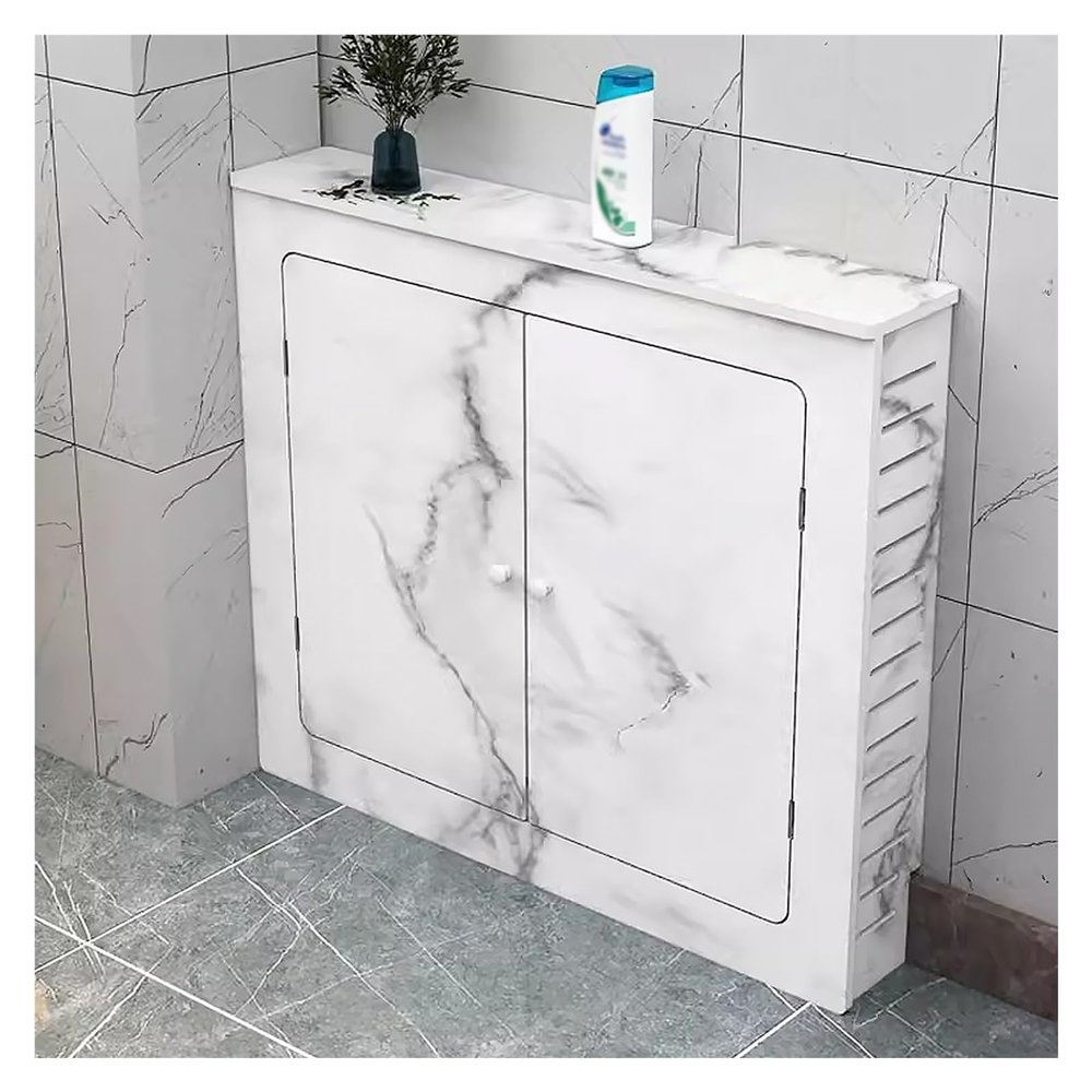 PVC Wood-Plastic Radiator Cover with 2 Doors and Side Vertical Slats, Style D (80 x 60 x)