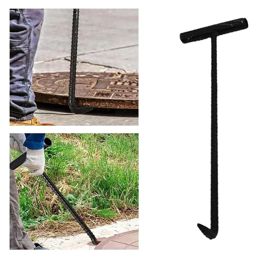 T-Style Manhole Cover Lifter, Manhole Hook, Durable Tool Hook for Pulling Roller Shutter Doors, 44 x 13.5 cm (17 3/8 x 5 1/4 in)