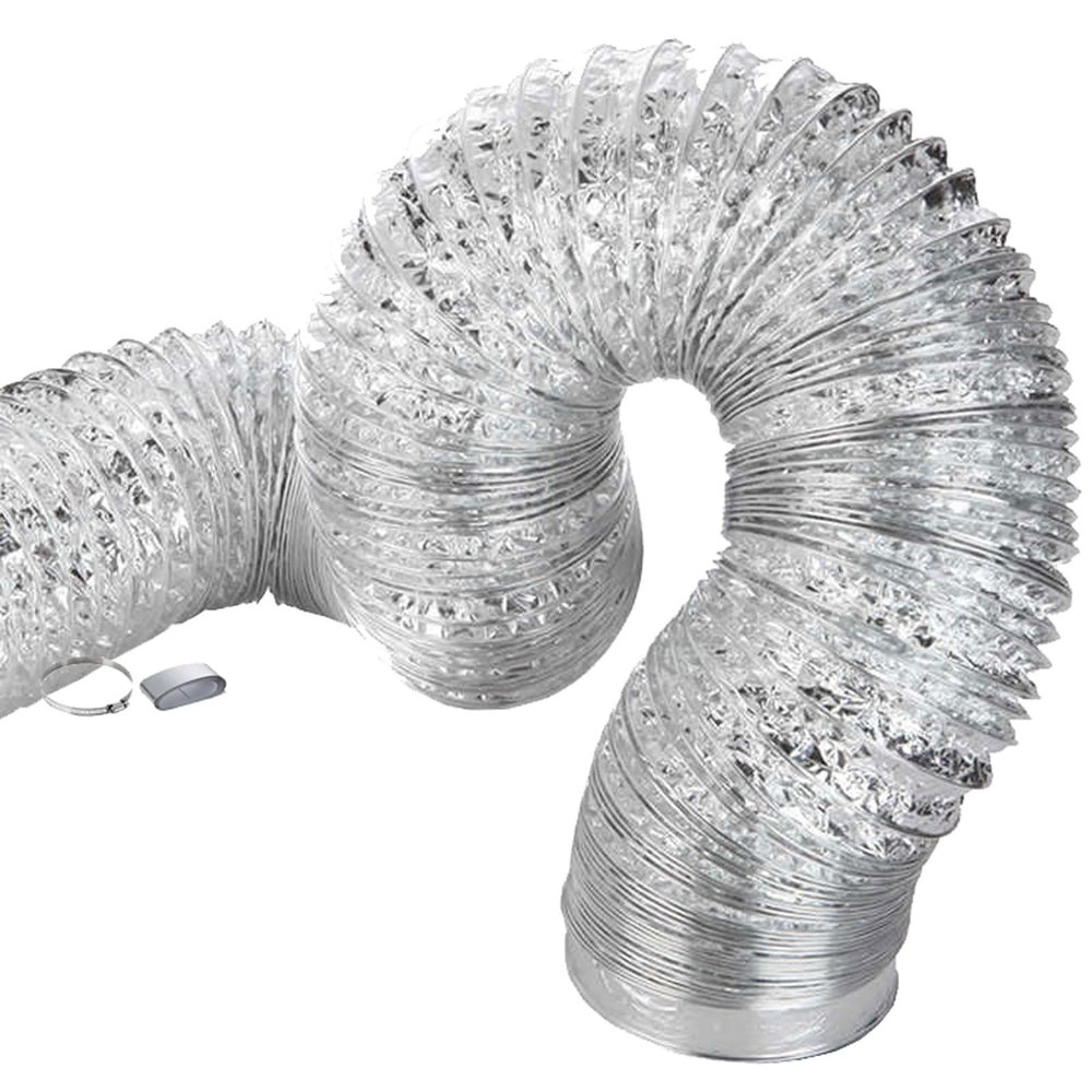 Flexible Aluminum Exhaust Hose, 2 m x 150 mm, with Clamps and Tape