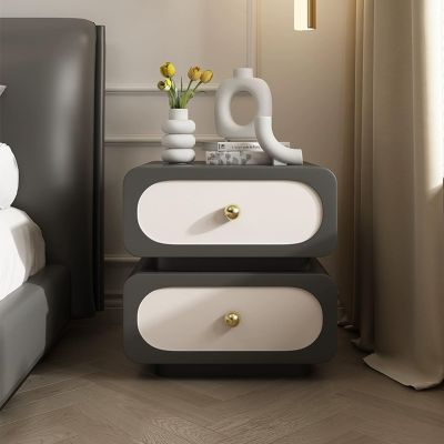 Modern Solid Wood Nightstand with 2 Drawers, Dark Gray