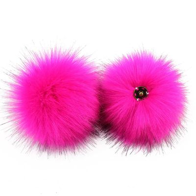 Blausky 10-Pack 15 cm Faux Fur Pom-Poms, Snap-On, Rose Red