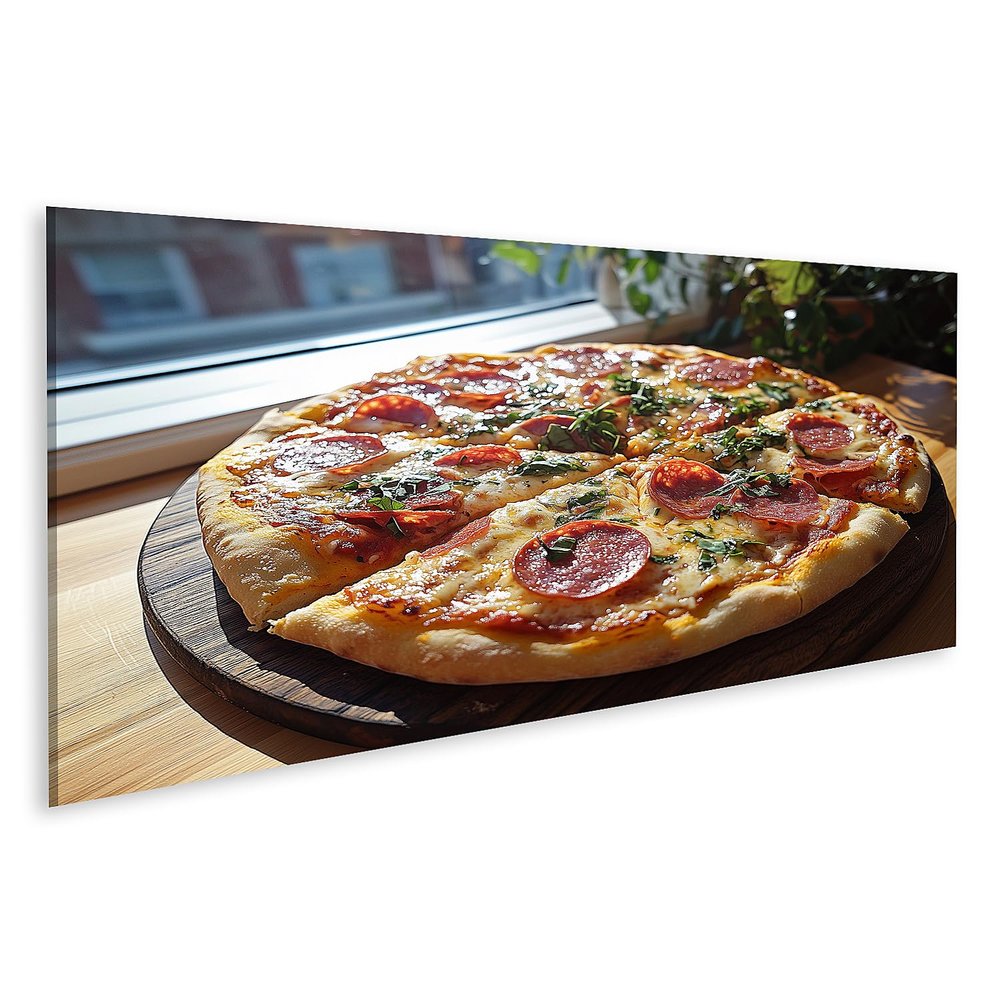 islandburner Canvas Wall Art, Pepperoni Pizza in Sunny Window Light