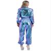 Agoky Women's Astronaut Costume Cosplay Futuristic Metallic Jumpsuit, Silver, Space Suit, Blue, S view 2