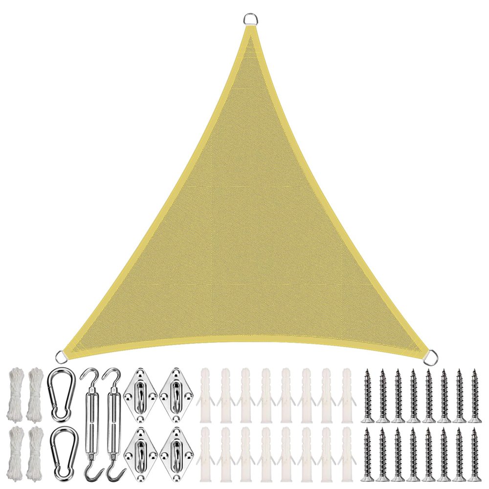 Custom Triangular Sun Shade Sail with Ropes, Beige, 1.6 x 1.6 x 2.3 m