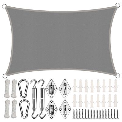 Rectangular Shade Sail with Fastening Ropes for Pond, Patio or Yard, 5.5 x 5.5 m, Light Gray