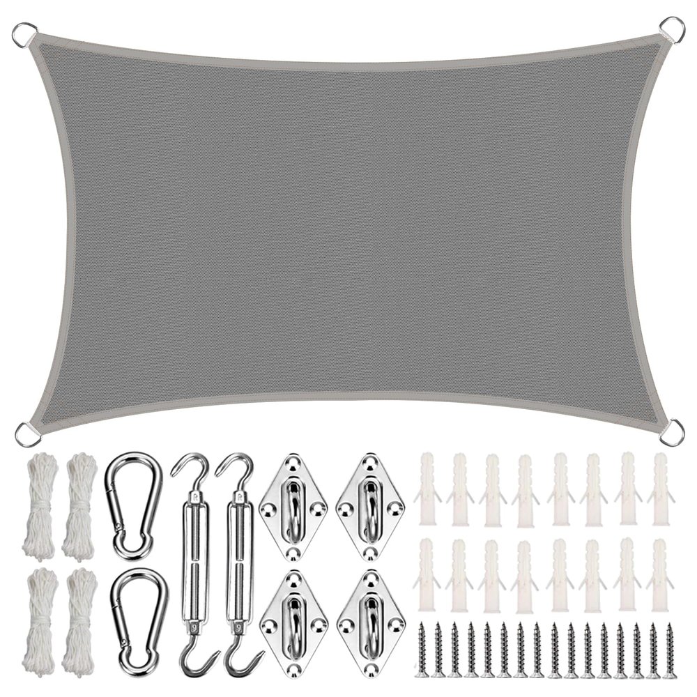 Rectangular Shade Sail with Fastening Ropes for Pond, Patio or Yard, 5.5 x 5.5 m, Light Gray