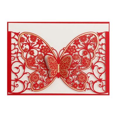 NMZXSTKN 50 Red Butterfly Laser-Cut Wedding Invitation Covers