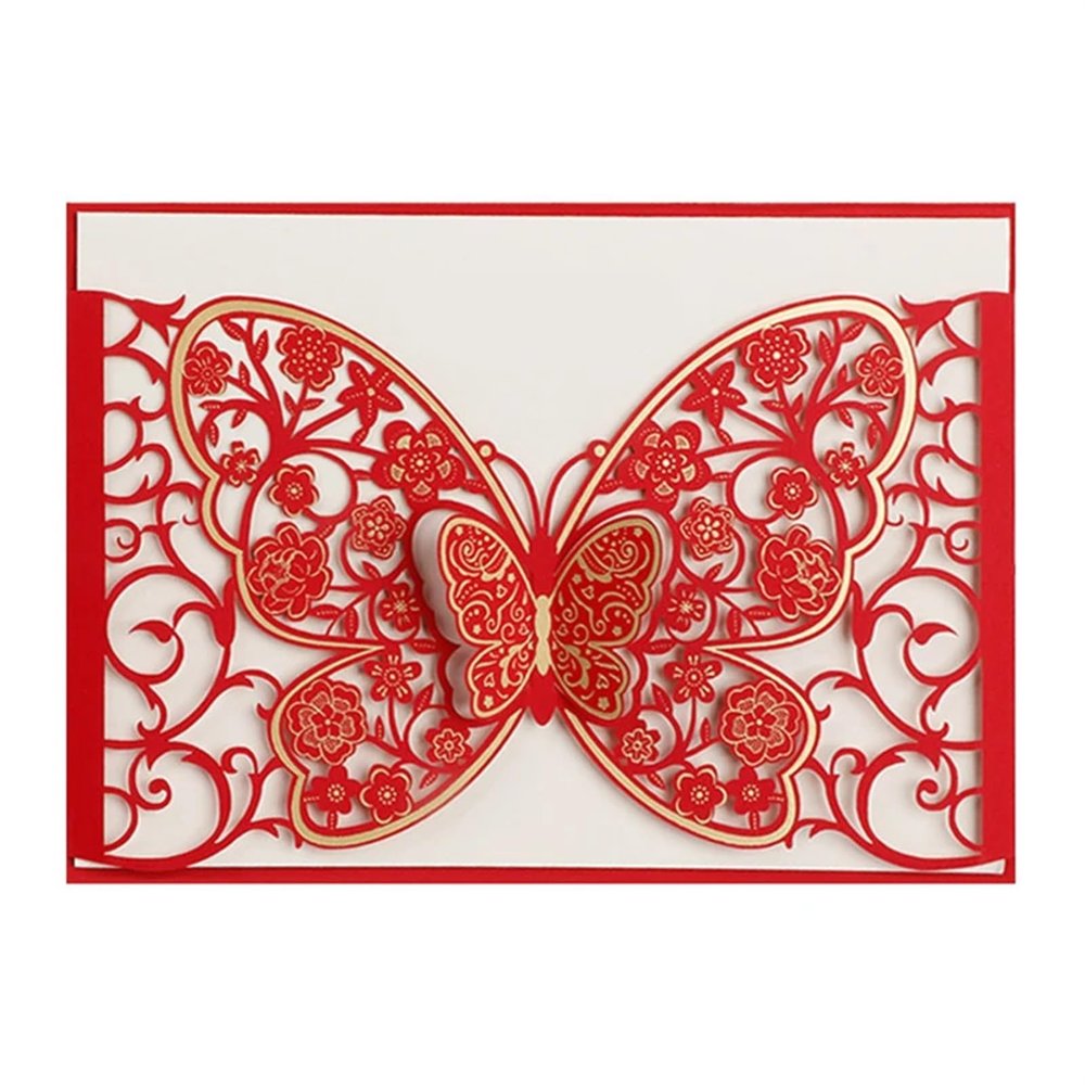 NMZXSTKN 50 Red Butterfly Laser-Cut Wedding Invitation Covers