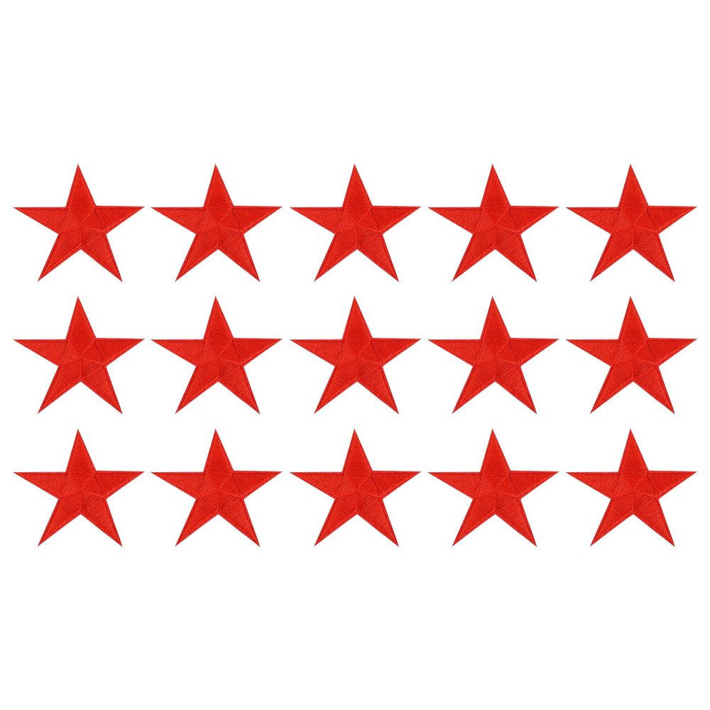 QUARKZMAN 15-Piece Iron-On Star Patches, Bright Red, 70 mm
