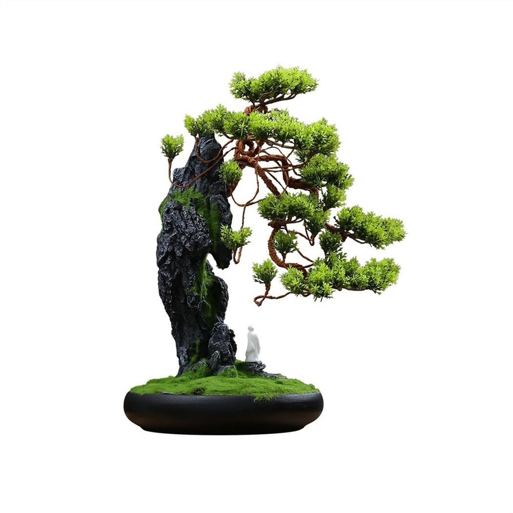 Dh2yjnbf3 Artificial Bonsai Tree, Decorative Green Desktop Plant for Living Room and Indoor Feng Shui Decor