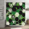 Mexpekil Football Shower Curtain, Waterproof, Mold-Resistant, Washable, with 12 Plastic Hooks, 183 x 183 cm, Green view 1