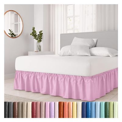 FOVAOK Thick Bed Skirt with Dust Ruffle, Easy to Install, Elastic Band, Pleated, Wrinkle-Resistant, Machine Washable (Pink, 100 x 200 x 38 cm)