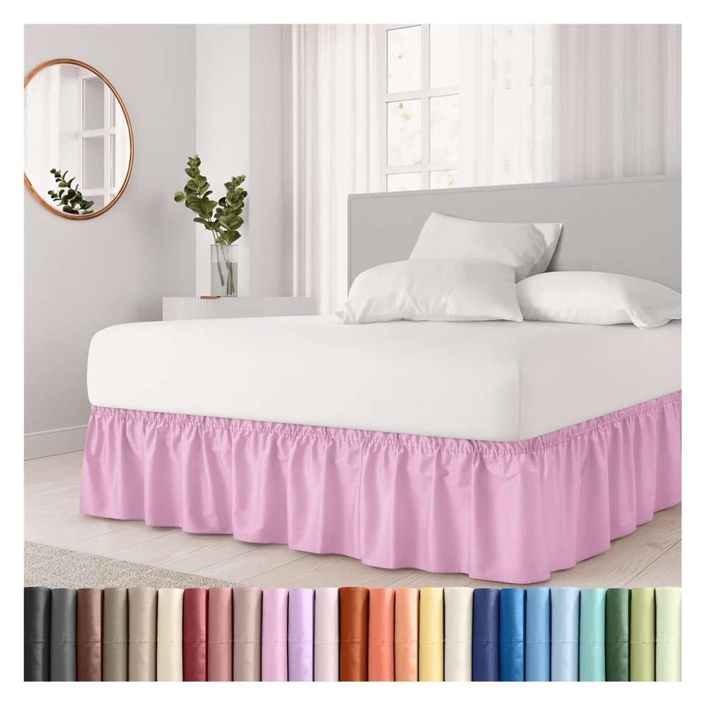 FOVAOK Thick Bed Skirt with Dust Ruffle, Easy to Install, Elastic Band, Pleated, Wrinkle-Resistant, Machine Washable (Pink, 100 x 200 x 38 cm)