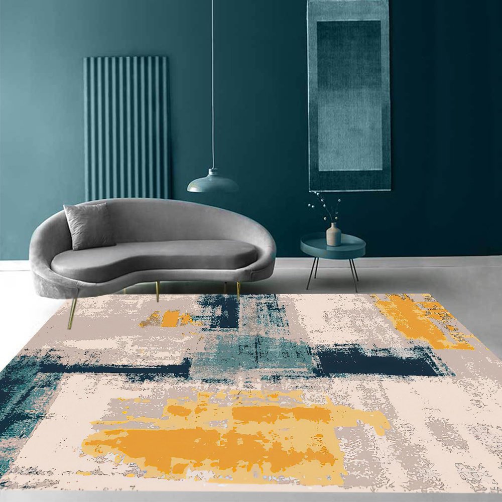 Modern Design Square Short-Pile Rug, Multicolor, 140 x 140 cm