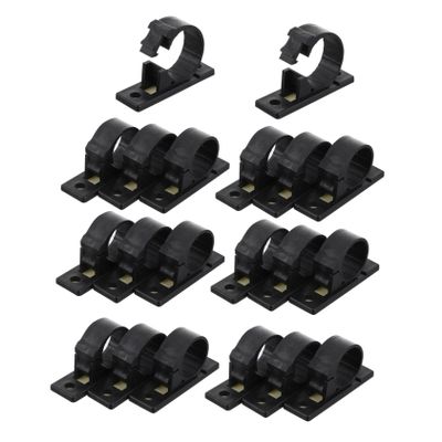 20 Self-Adhesive Plastic Cable Clips, Black