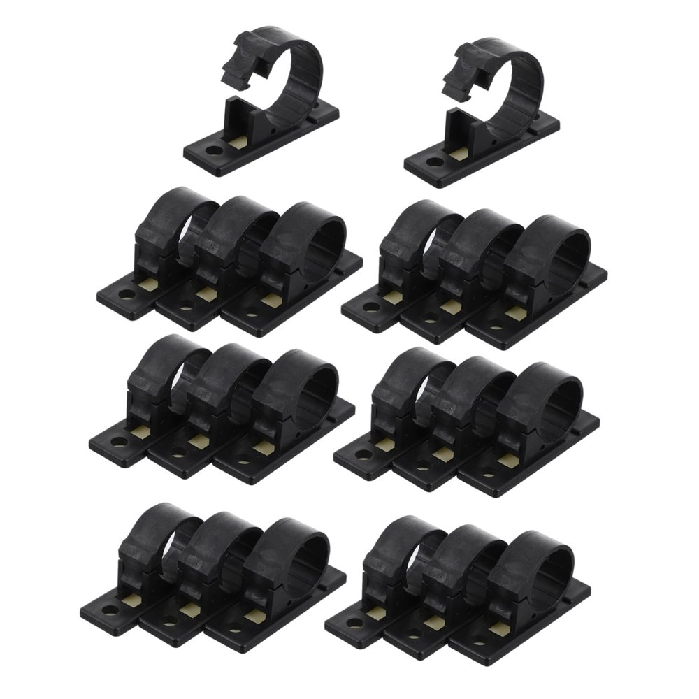 20 Self-Adhesive Plastic Cable Clips, Black