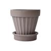 Round Cement Planter with Striped Texture, Drainage Hole and Saucer, Brown view 1