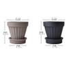 Round Cement Planter with Striped Texture, Drainage Hole and Saucer, Brown view 2