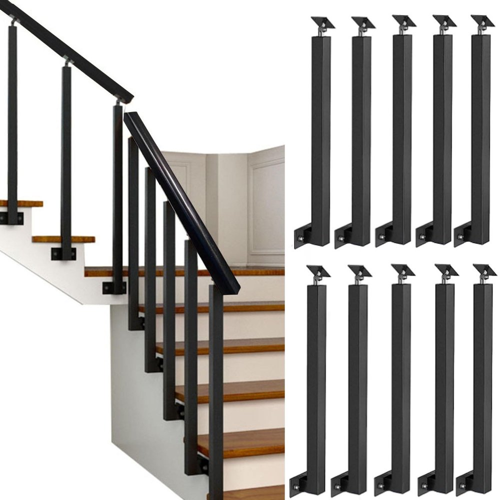 Iron Railing Posts for Stairs, 90 cm, Side-Mounted, 10-Pack