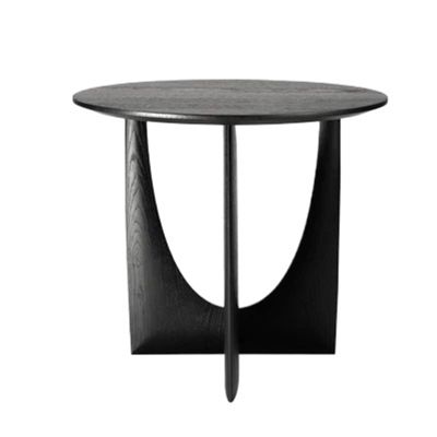 Round Solid Wood Side Table with Geometric Leg Base, Minimalist Retro Design, Black
