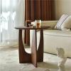 Round Solid Wood Side Table with Geometric Leg Base, Minimalist Retro Design, Black view 2