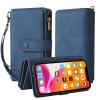 TQmchun Flip Case for Xiaomi 13 Lite, Faux Leather Wallet Case with Zipper, Magnetic Closure, 15 Card Slots and Stand Function, Blue view 1