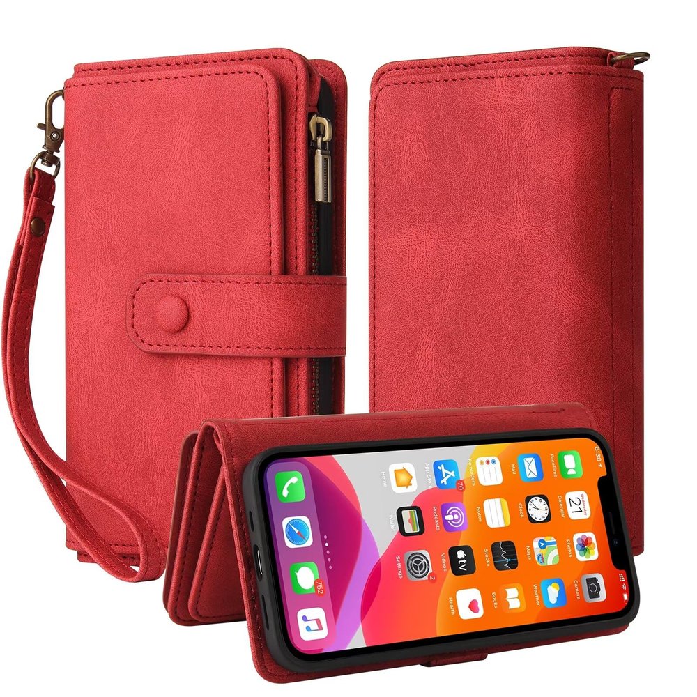 TQmchun Flip Case for Samsung Galaxy M53 5G, PU Leather Wallet Case, Red