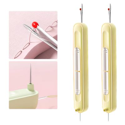 Improved 2-in-1 Needle Threader and Seam Ripper, Yellow, 2-Piece Set