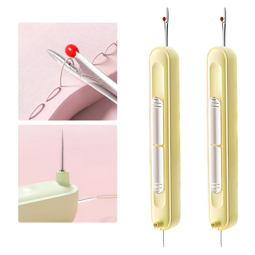 Improved 2-in-1 Needle Threader and Seam Ripper, Yellow, 2-Piece Set