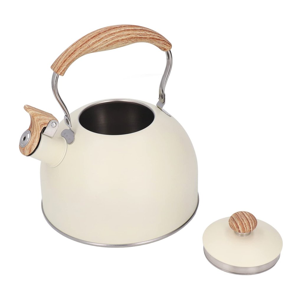 Whistling Stainless Steel Tea Kettle with Ergonomic Handle, Spout Cover, 2.5 L, Beige