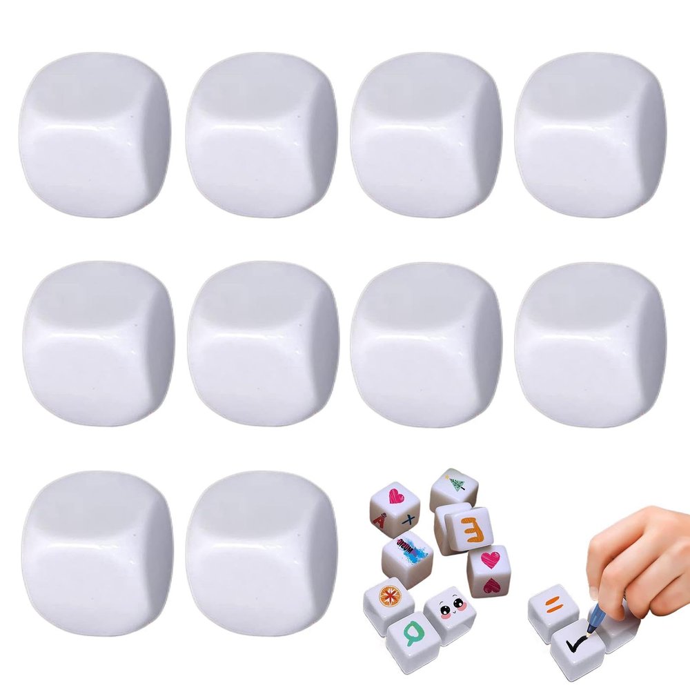 10 Rounded White Acrylic Blank Dice