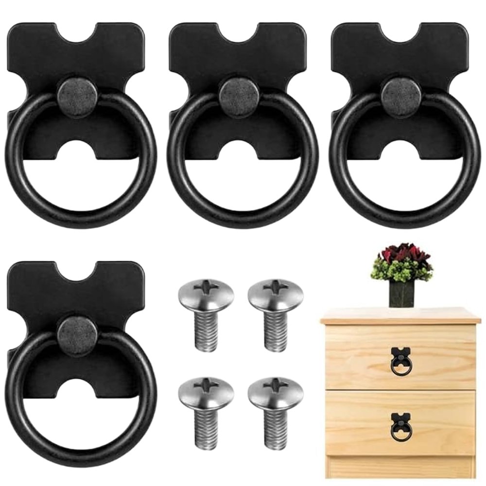 AUTUUCKEE Vintage Black Drawer Pulls and Ring Handles, 4-Pack