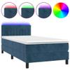 Iiaky Box Spring Bed with Mattress and LED, Storage Compartment, Dark Blue Velvet, 80 x 200 cm // 3134493 view 2