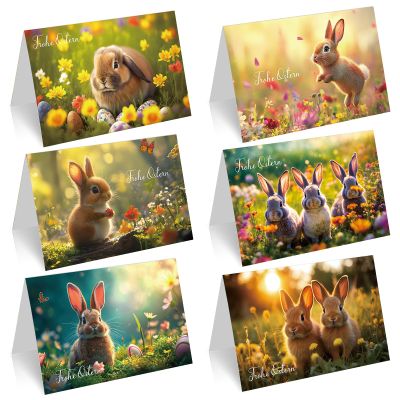 COCHIE 12-Piece Easter Card Set with Envelopes, Cute Bunny Designs, A6 Folded Greeting Cards