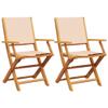 WKIEQACO Outdoor Dining Chairs, 2 Pieces, Beige, Solid Acacia Wood and Fabric view 2
