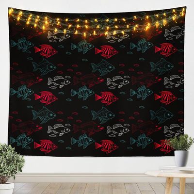 Loussiesd Fish Tapestry, 68 x 90 in, Ocean Life Sardine Wall Hanging