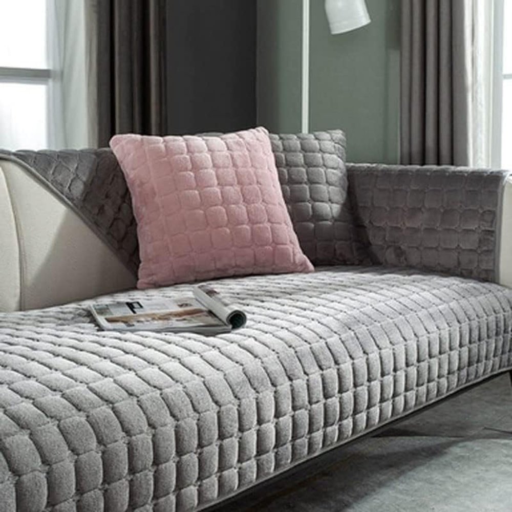 Velvet Sofa Cover, Dark Gray, 90 x 70 cm