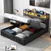BPKADHY Storage Bed 140 x 200 cm with LED, USB & Type-C, Black PU view 1