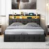 BPKADHY Storage Bed 140 x 200 cm with LED, USB & Type-C, Black PU view 2