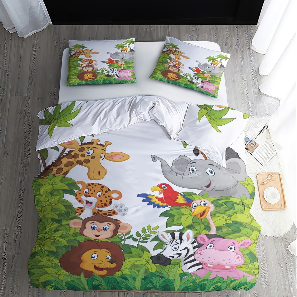 ZDABAOEC Jungle Animals Kids’ Bedding Set, 100 x 135 cm, 2-Piece Microfiber Set
