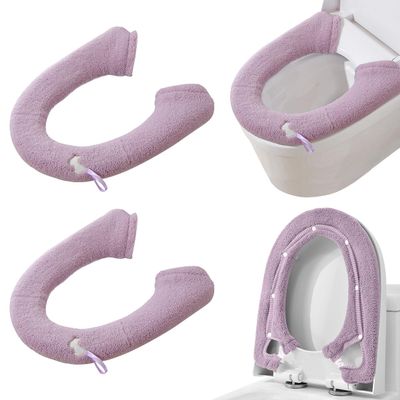 HADEEONG 2-Pack Plush Toilet Seat Covers, Warm Washable Cushions with Snap Buttons, Purple